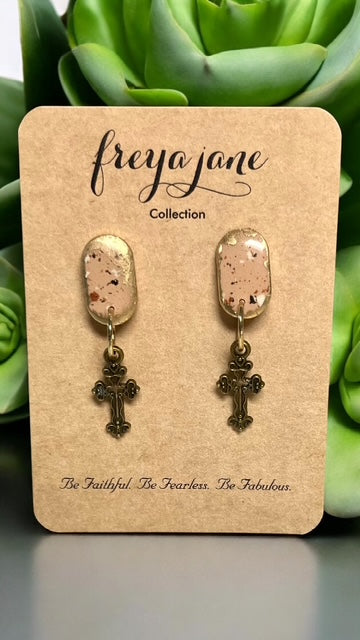 Rusty Terrazzo Studs with Dark Brass Cross