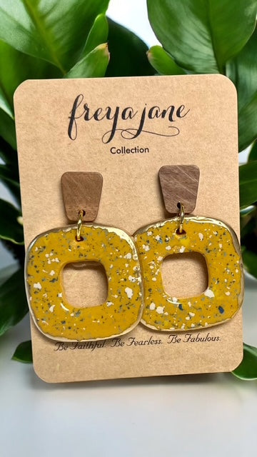 Yellow Terrazzo Square Hoops
