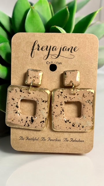 Beige Terrazzo Square Hoops