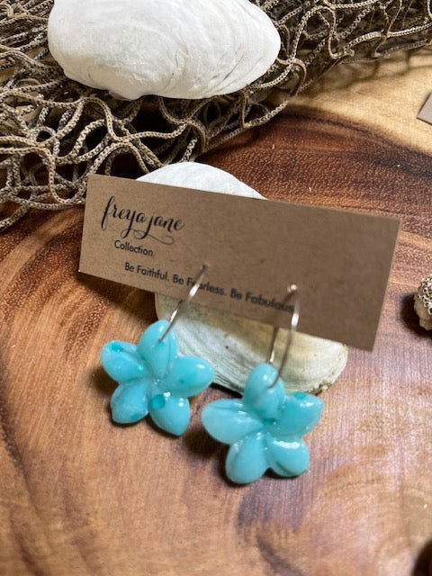 Blue Jasmine Flower Hoop Earrings