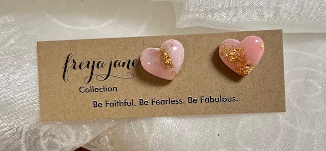 Pink Pearlescent Heart Stud Earrings