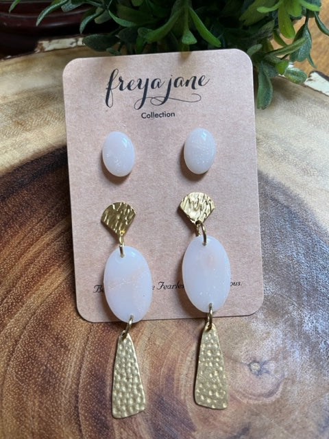 Pale Pink Pearlescent Dangle Earrings with Studs