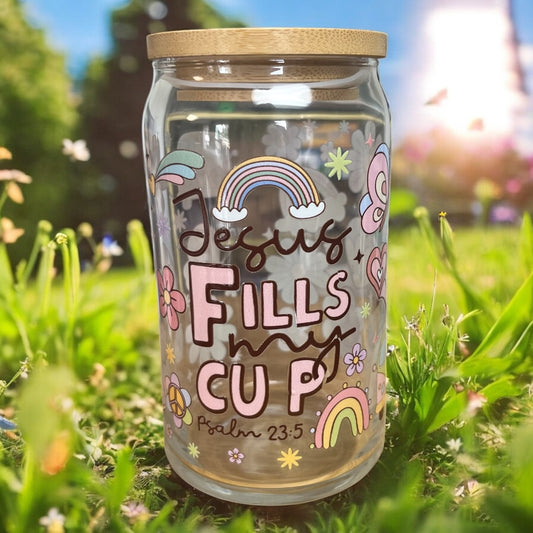 Jesus Fills My Cup Glass Can Tumbler