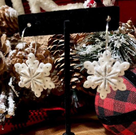 Glittery Snowflake Hoops - Double