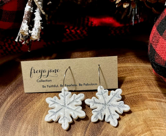 Glittery Snowflake Hoops - Single