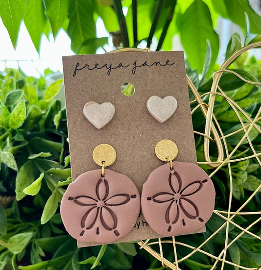 Sand Dollar with Heart Studs