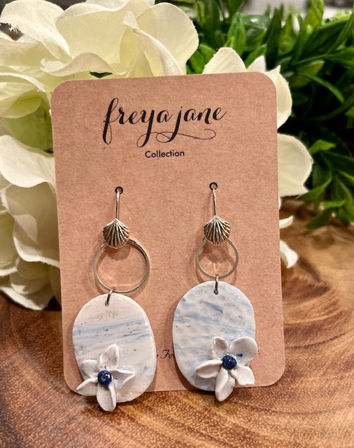 Ocean Blue Seashell Flower Dangle