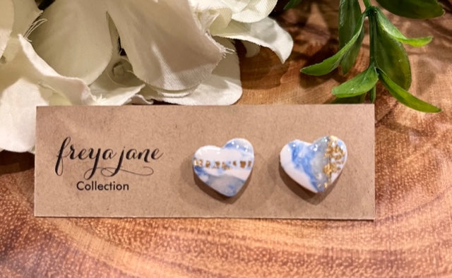 Blue and Gold Heart Studs