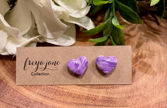 Purple Swirl Heart Studs