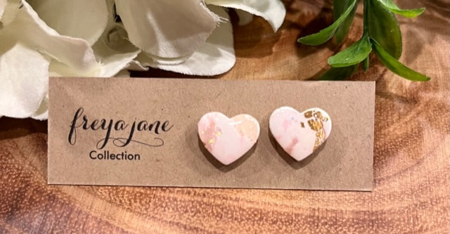 Pink and Gold Heart Studs