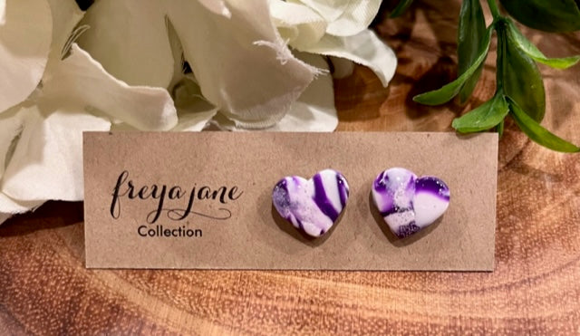 Purple Ripple Heart Studs